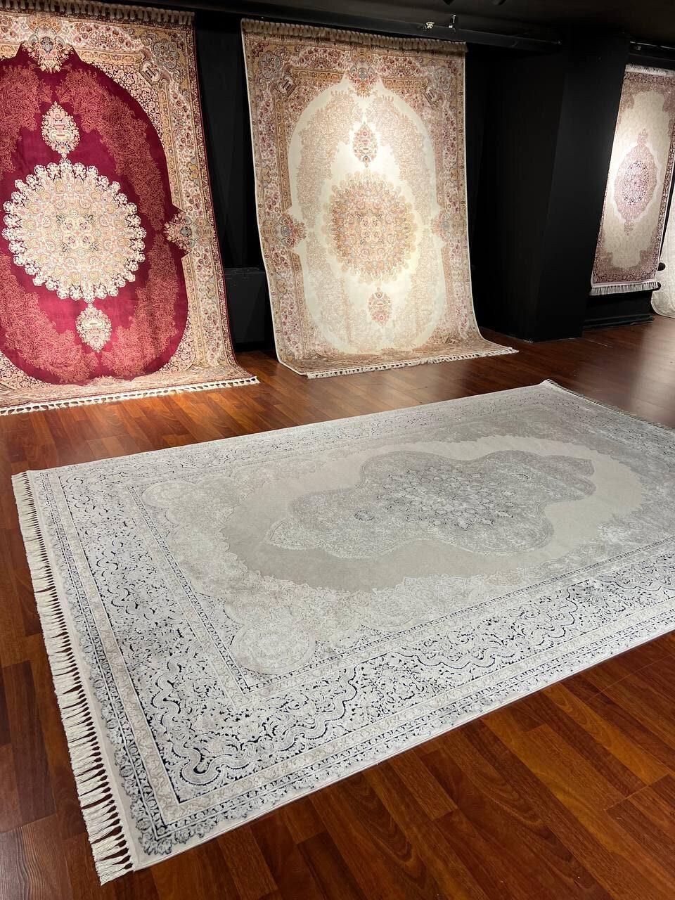 5x8 Bamboo Rug, Beige Grey Medallion, Palace Style Turkish Area Rug, Living Room Decor