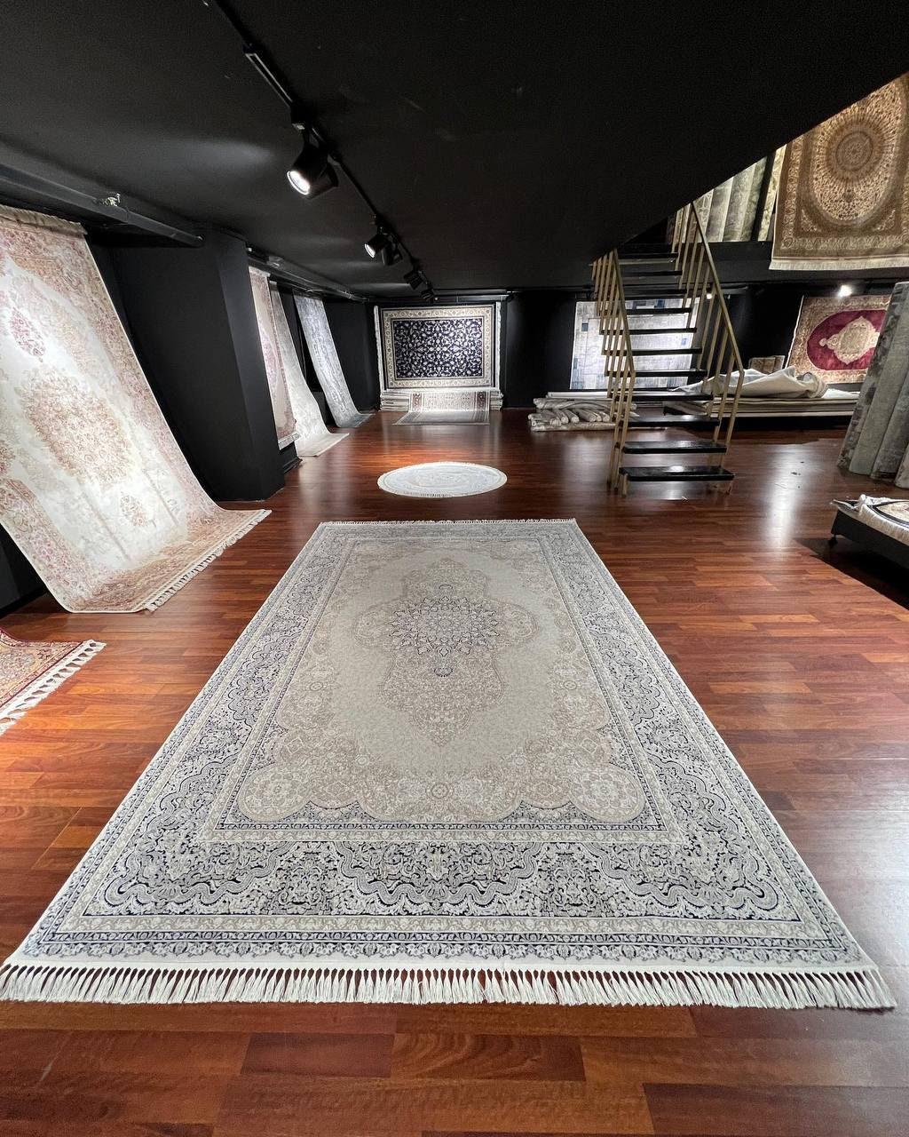 5x8 Bamboo Rug, Beige Grey Medallion, Palace Style Turkish Area Rug, Living Room Decor