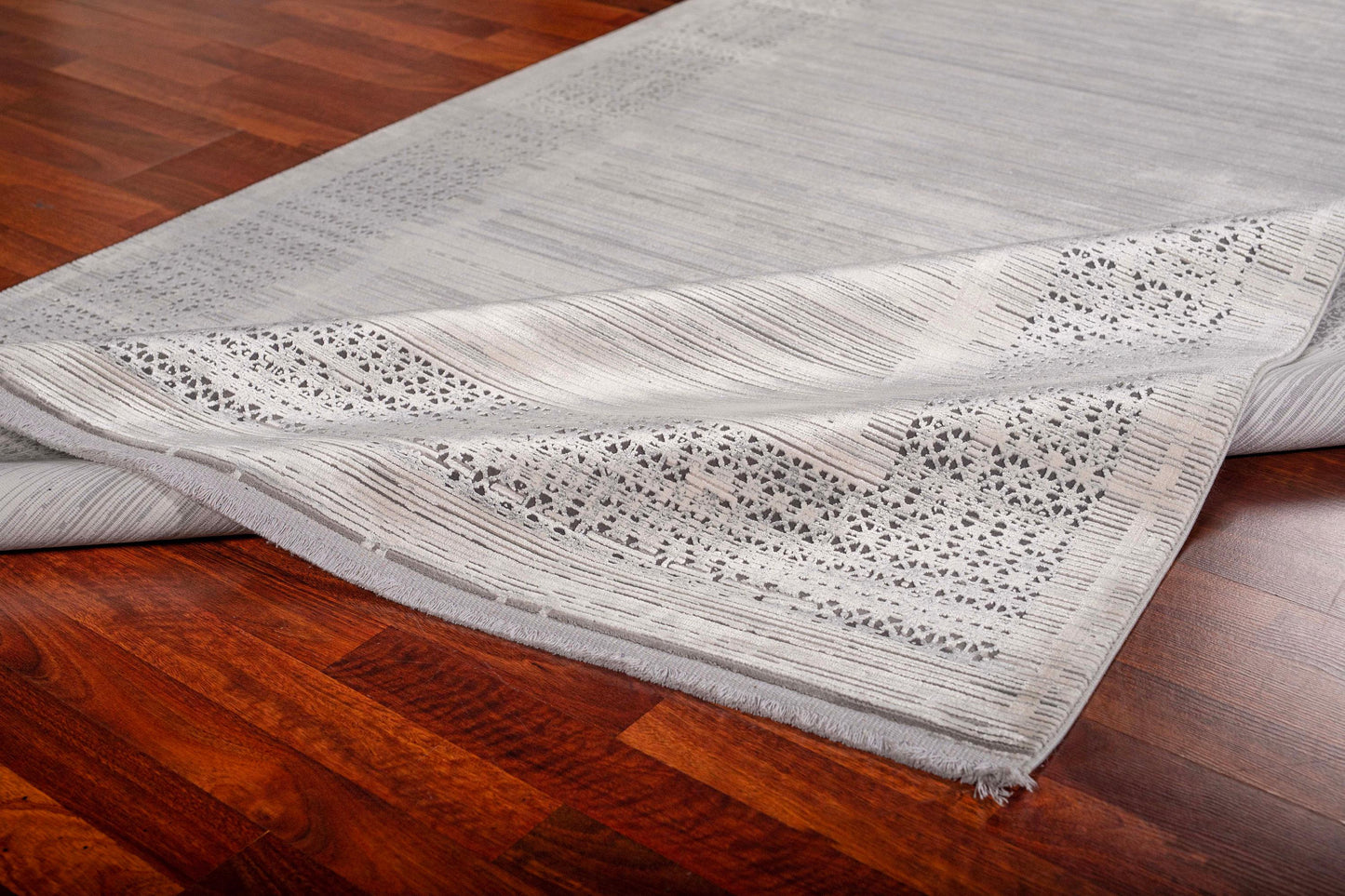 5x8 Modern Bamboo Rug, Gray Striped Texture, Minimal Border, Turkish Living Room Carpet