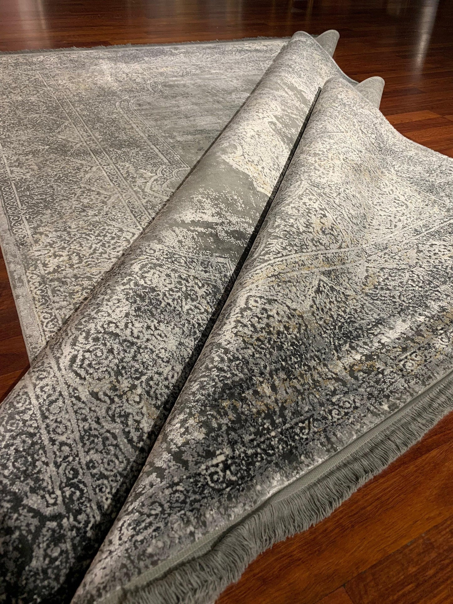 5x8 Gray Rug, Faded Medallion Design, Turkish Oushak Style, Classic Neutral Area Rug