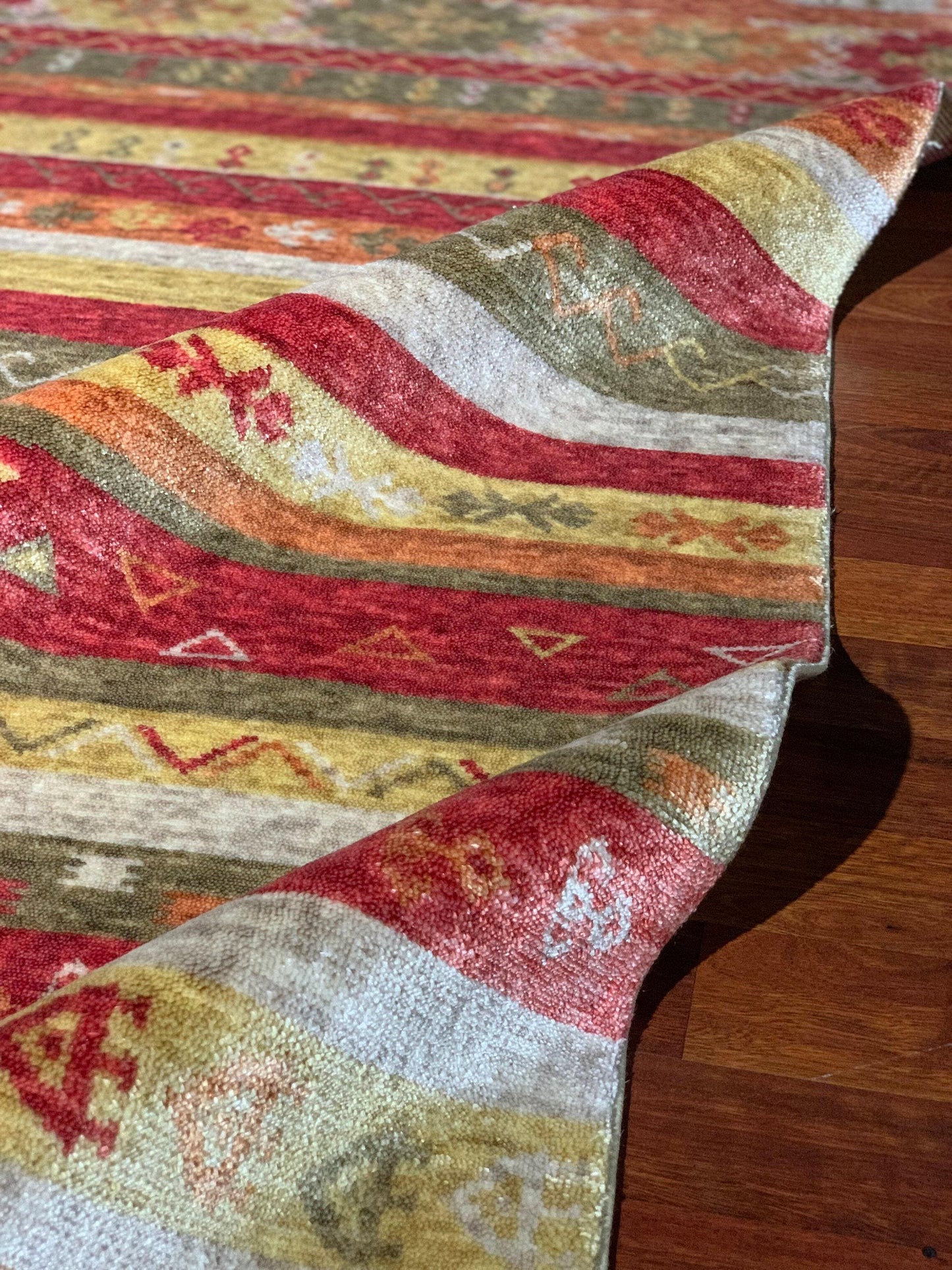 5x8 ft Oushak Rug, Area Rug, Boho Stripe Pattern, Anatolian Style, Tencel Turkish Rug