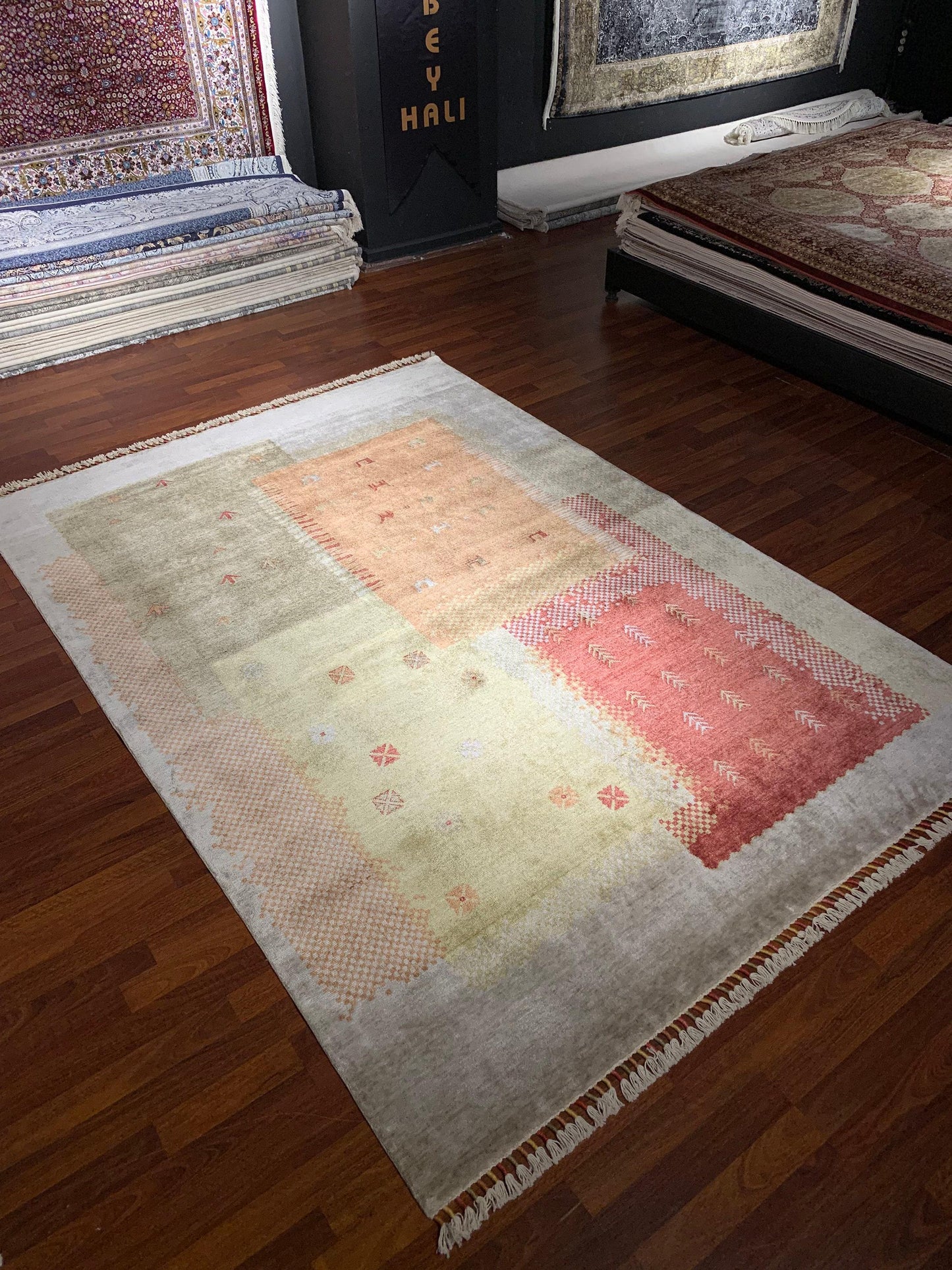 5x8 Area Rug, Anatolian Oushak Style, Beige Terracotta Patchwork, Tencel Turkish Rug