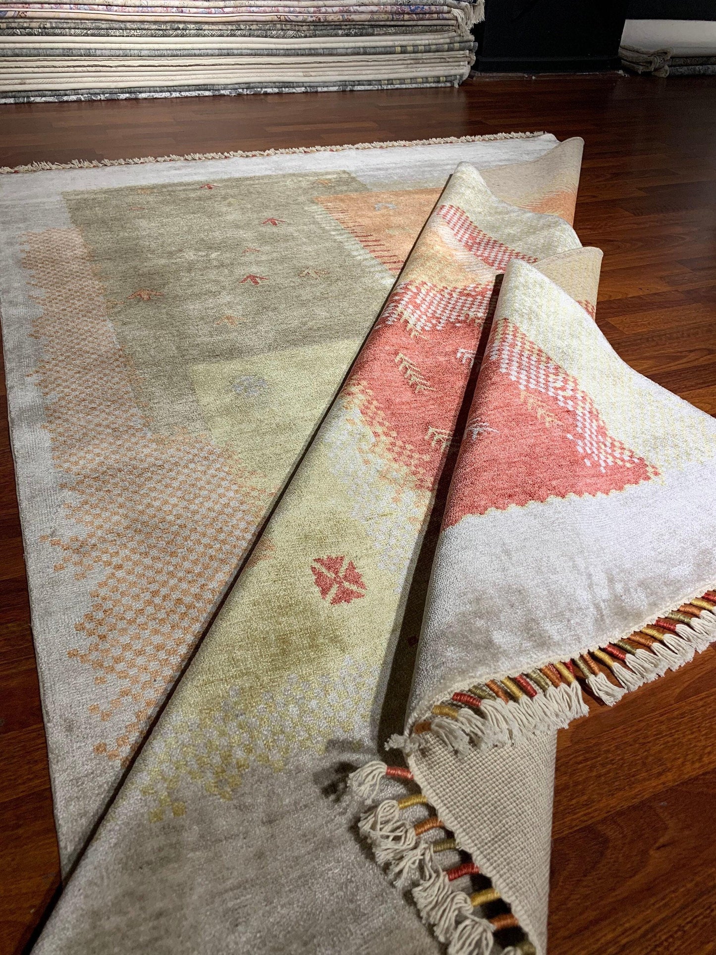 5x8 Area Rug, Anatolian Oushak Style, Beige Terracotta Patchwork, Tencel Turkish Rug