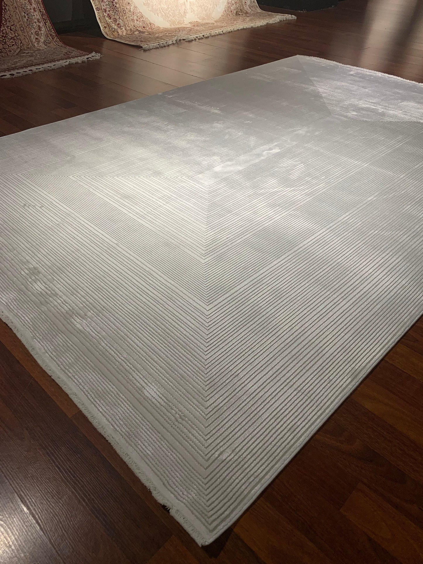 5x8 Modern Rug, Light Gray Geometric Lines, Minimal Turkish Area Rug, Office Living Room