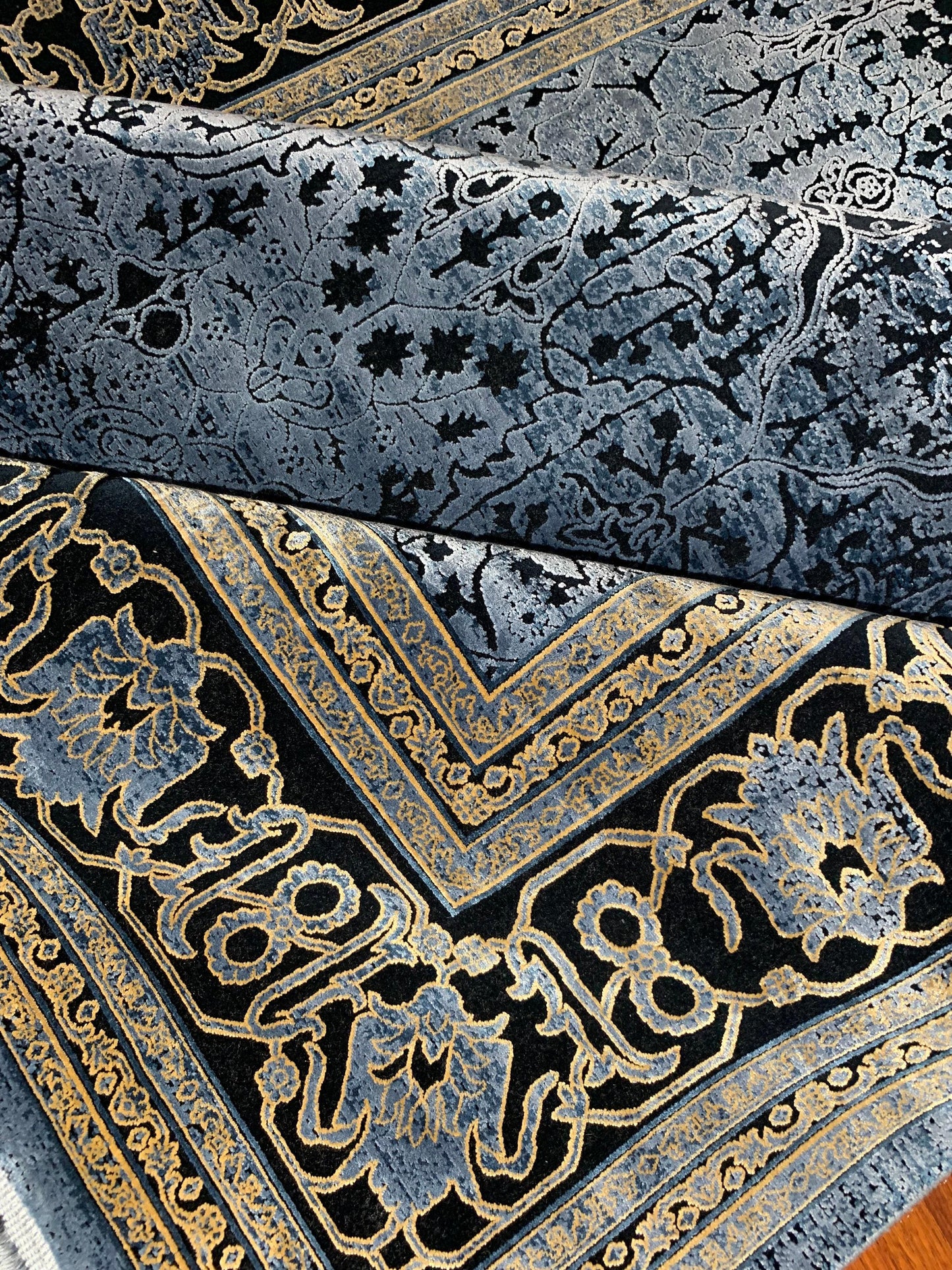 5x8 Blue Silk Rug, Turkish Silk Carpet, Oriental Silk Rug, Luxury Living Room Rug