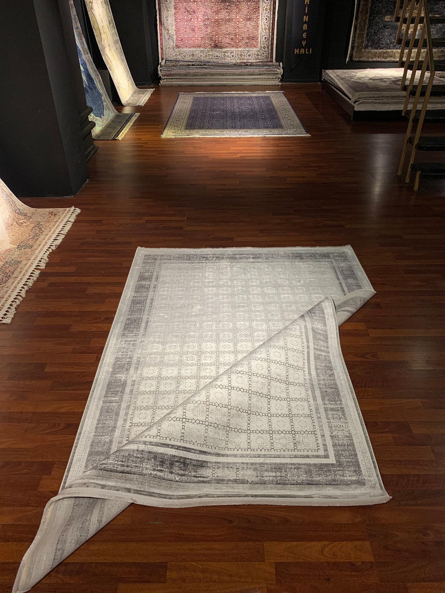 5x8 Bamboo Rug, Beige Square Pattern, Turkish Modern Area Rug, Luxury Living Room Decor