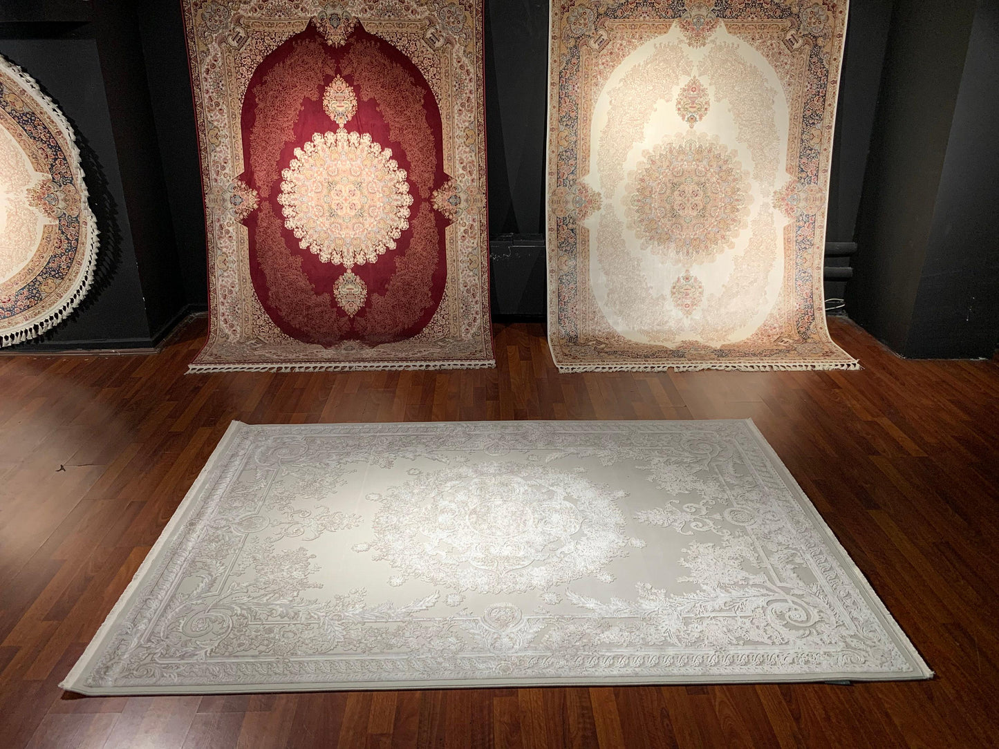 5x8 Area Rug, Beige Bamboo Rug, Neutral Medallion, Turkish Area Rug, Luxury Living Room