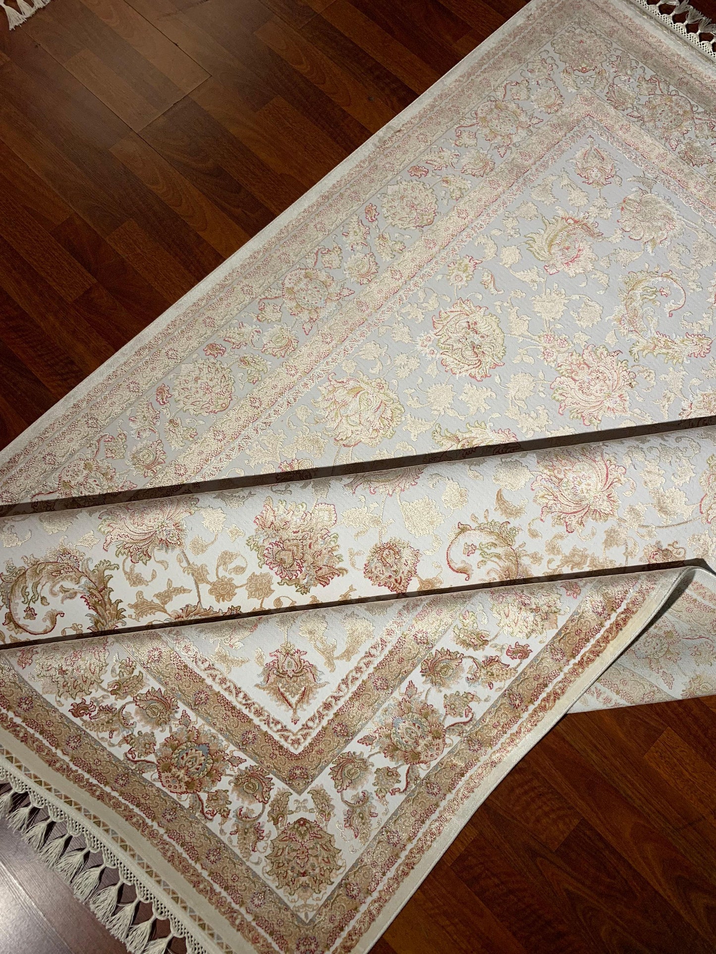 5x8 Silk Rug, Ivory Floral Pattern, Turkish Area Rug, Luxury Living Room Decor