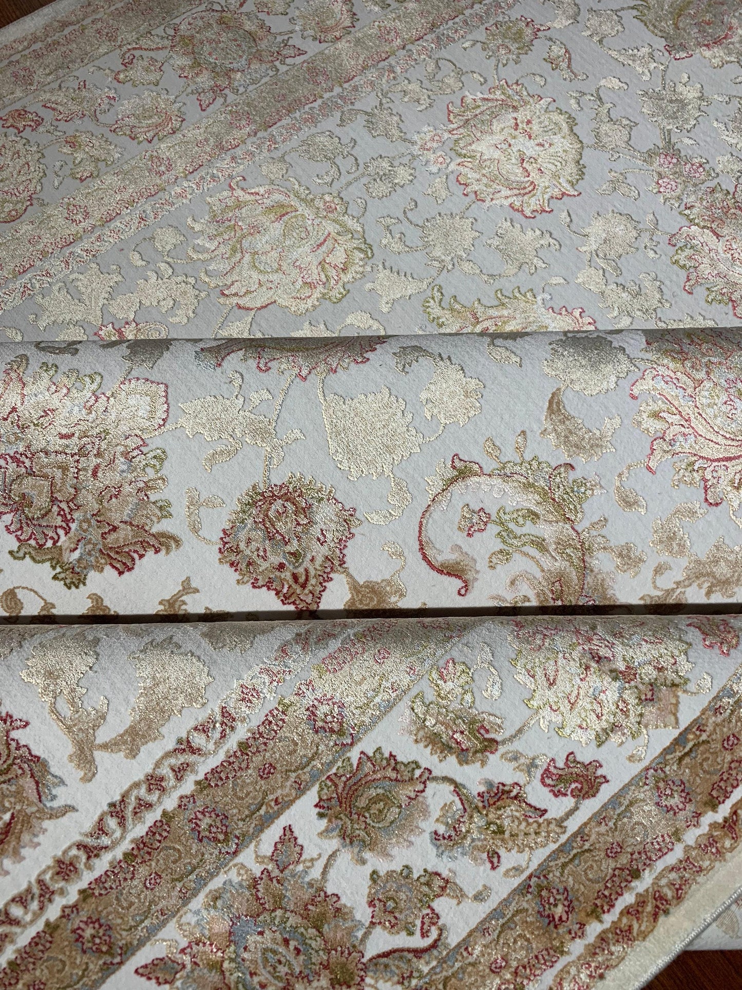 5x8 Silk Rug, Ivory Floral Pattern, Turkish Area Rug, Luxury Living Room Decor