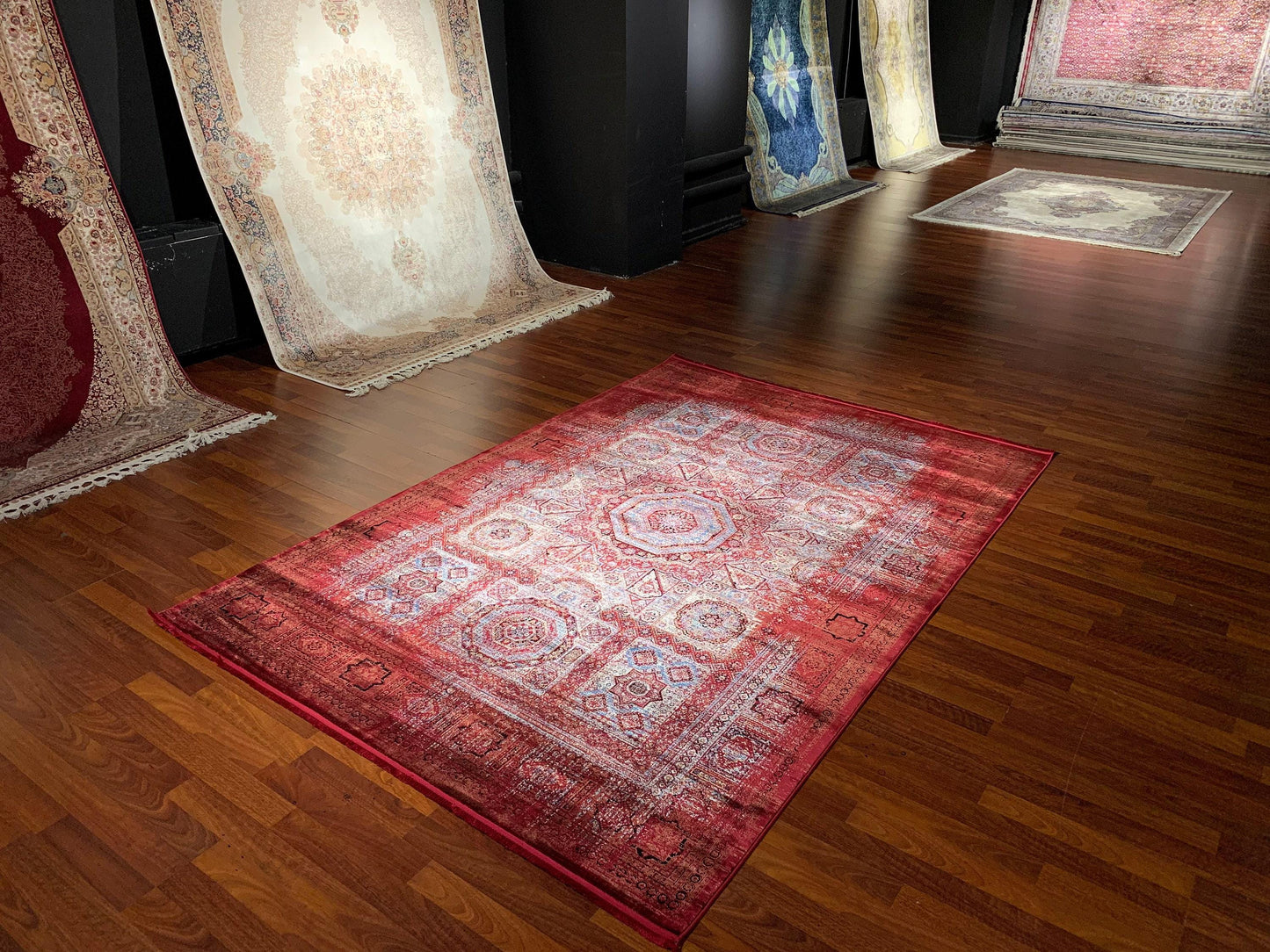 5x8 Red Silk Rug, Bamboo Silk Turkish Rug, Vintage Medallion Area Rug