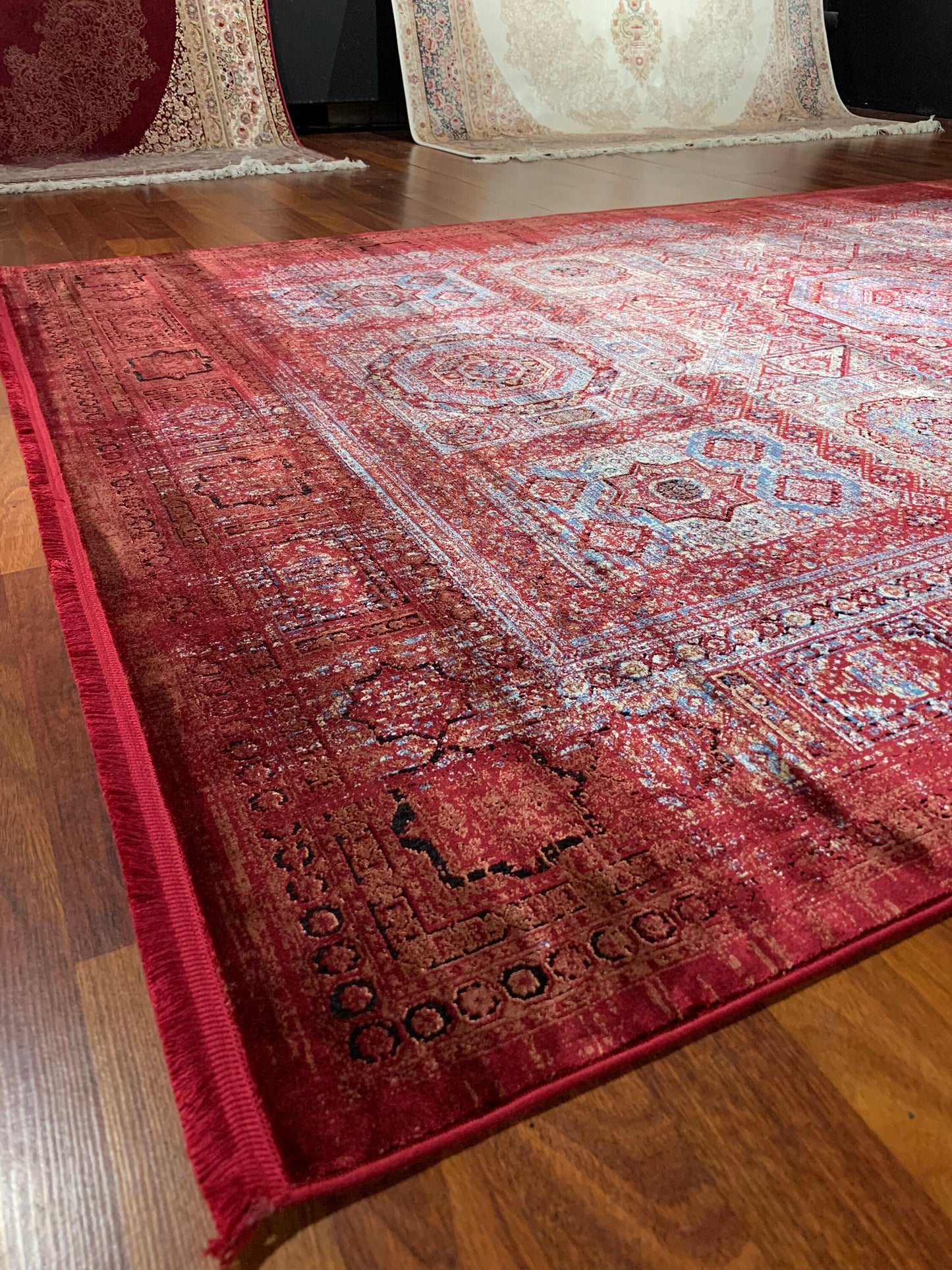 5x8 Red Silk Rug, Bamboo Silk Turkish Rug, Vintage Medallion Area Rug