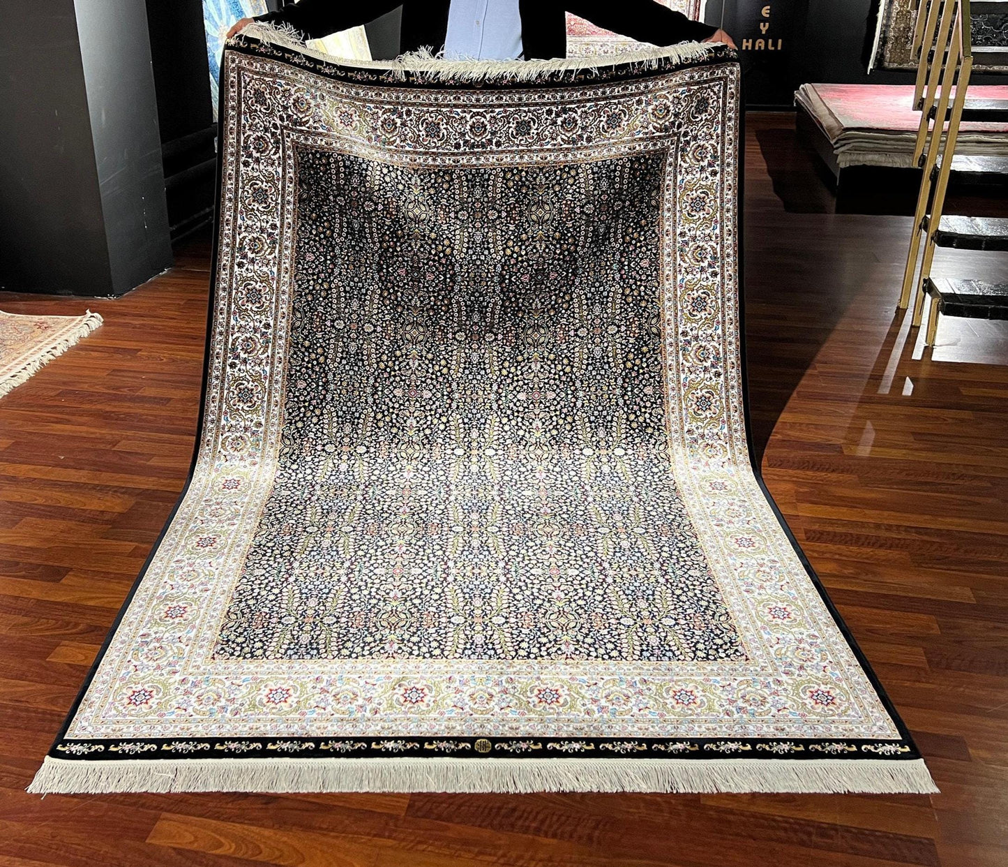 Beige Bamboo Silk Rug, 5x8 Area Rug, Turkish Rug 5x8, Palace Floral, Neutral Decor