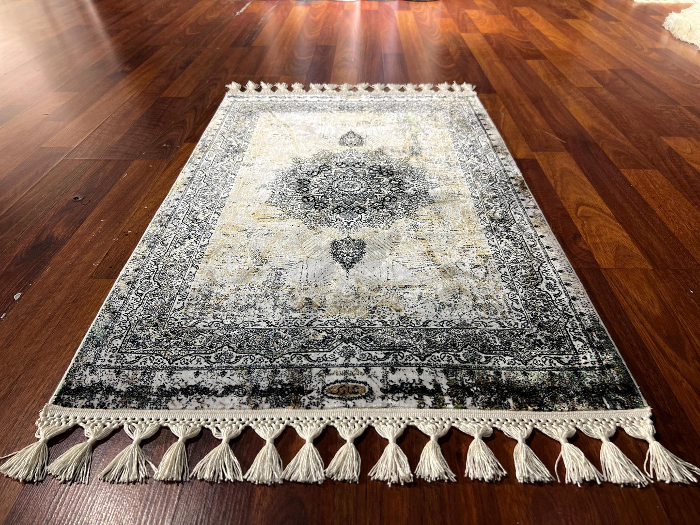 Vintage Medallion Rug, 2x3 Bamboo Silk Rug, Distressed Turkish Mini Rug