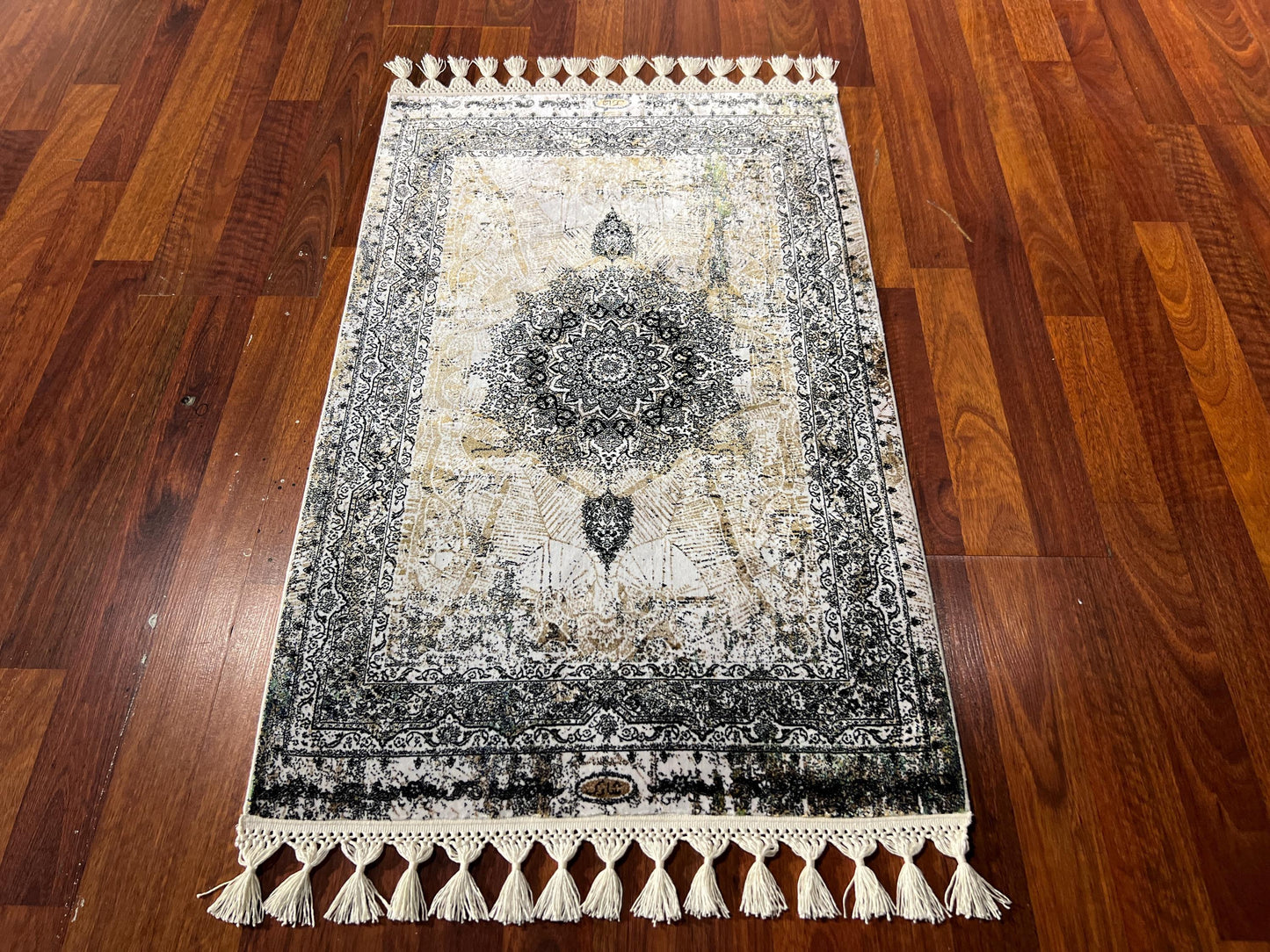 Vintage Medallion Rug, 2x3 Bamboo Silk Rug, Distressed Turkish Mini Rug