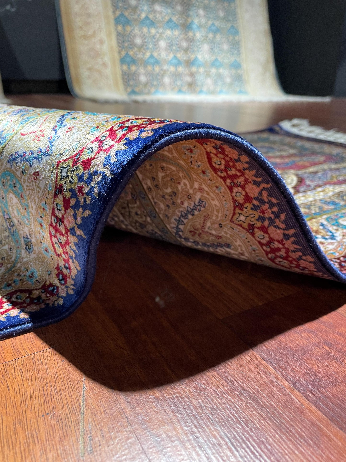 2x6ft Blue Floral Runner Rug, Bamboo Silk Hallway Rug, Turkish Runner Carpet, Luxury Home Decor