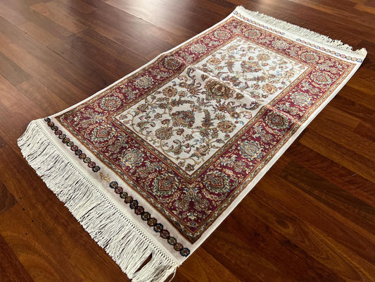 2x3ft Burgundy Floral Silk Rug, Mini Silk Rug, Turkish Floral Rug, Luxury Gift Rug