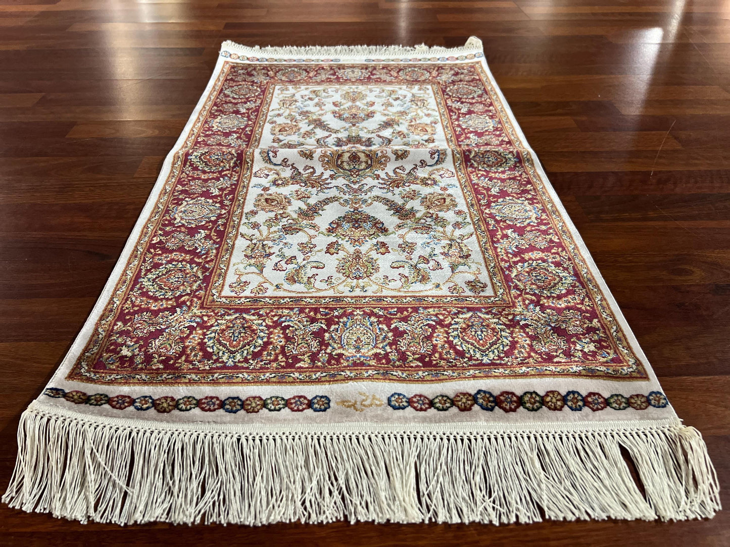 2x3ft Burgundy Floral Silk Rug, Mini Silk Rug, Turkish Floral Rug, Luxury Gift Rug
