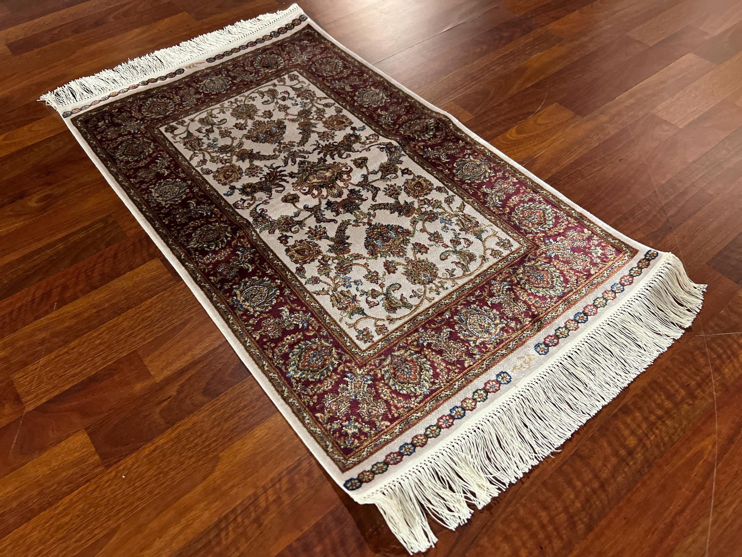 2x3ft Burgundy Floral Silk Rug, Mini Silk Rug, Turkish Floral Rug, Luxury Gift Rug