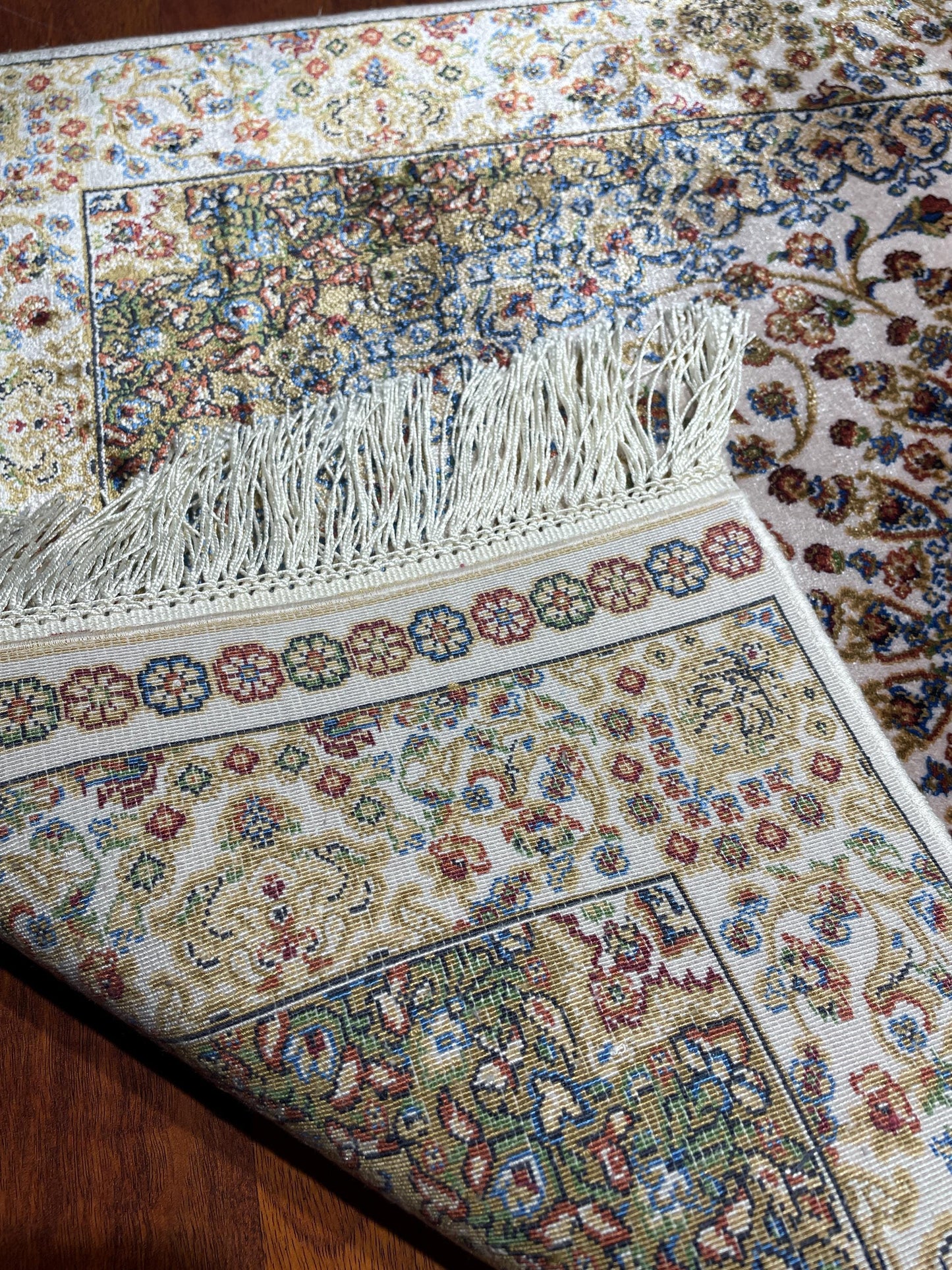 2x3 Ivory Floral Medallion Rug, Bamboo Silk Rug, Turkish Accent Rug, Gift Decor