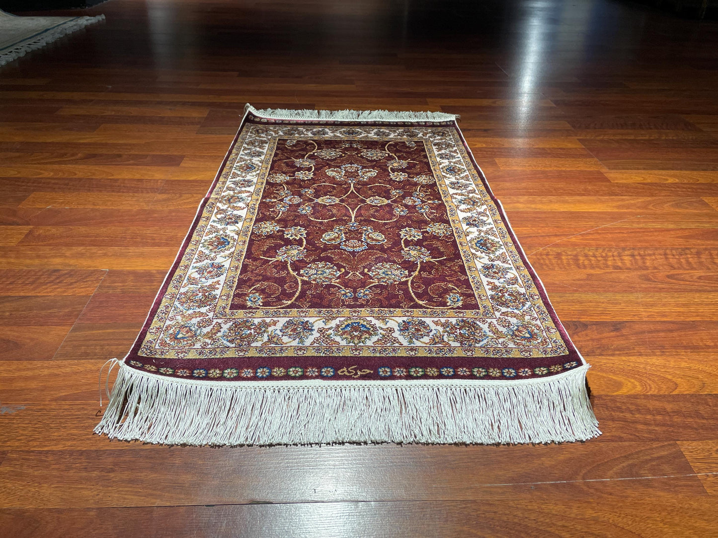 Burgundy Floral Vine Rug, 2x3 Bamboo Silk Rug, Turkish Accent Rug, Gift Decor