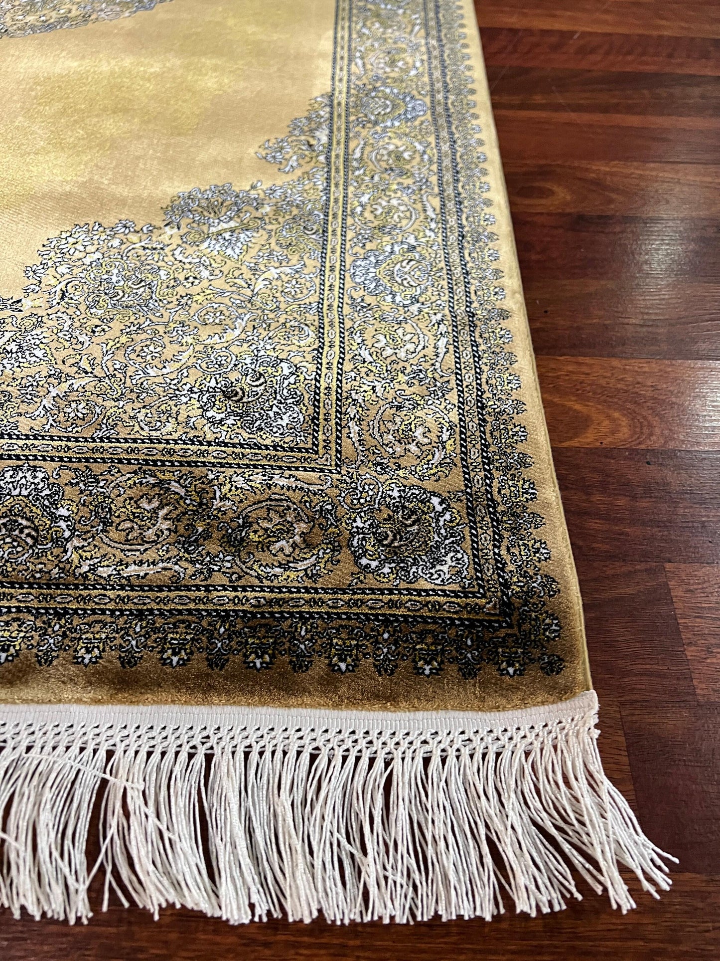 3x5 Gold Medallion Rug, Bamboo Silk Accent Rug, Turkish Luxury Decor Rug