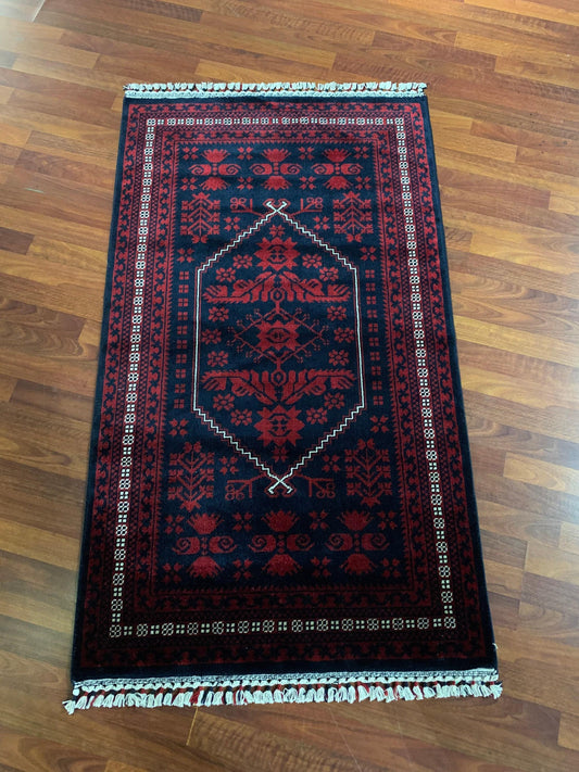 3x5 Red Tribal Bamboo Silk Rug, Geometric Turkish Rug, Yağcıbedir Style Rug