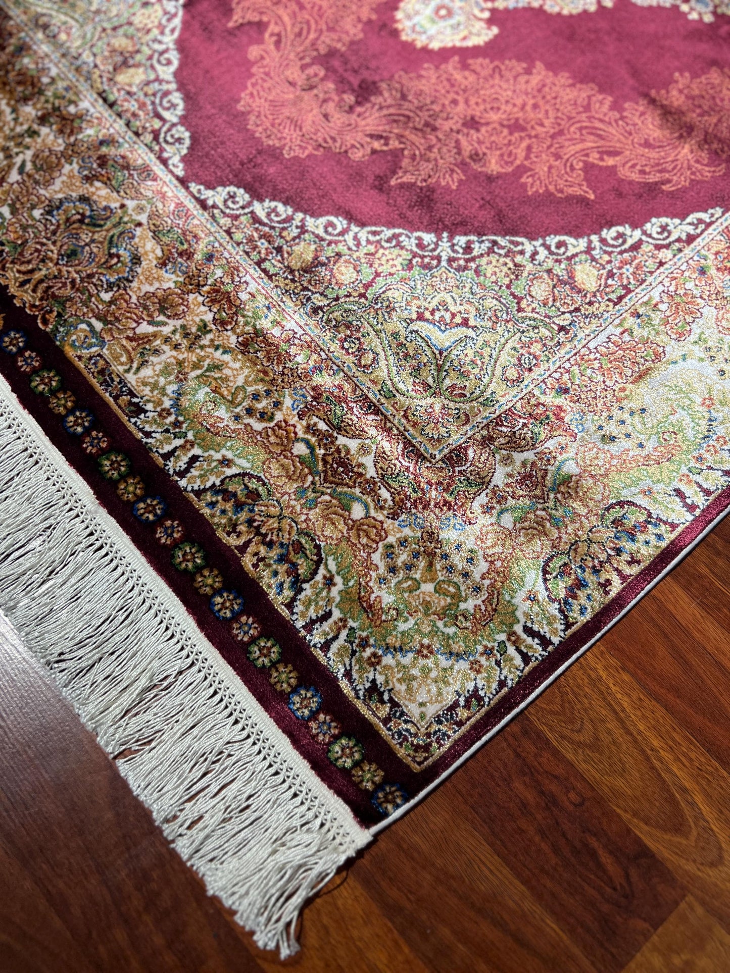 Red Gold Medallion Silk Rug, Turkish Bamboo Silk Rug, 3x5 Area Rug