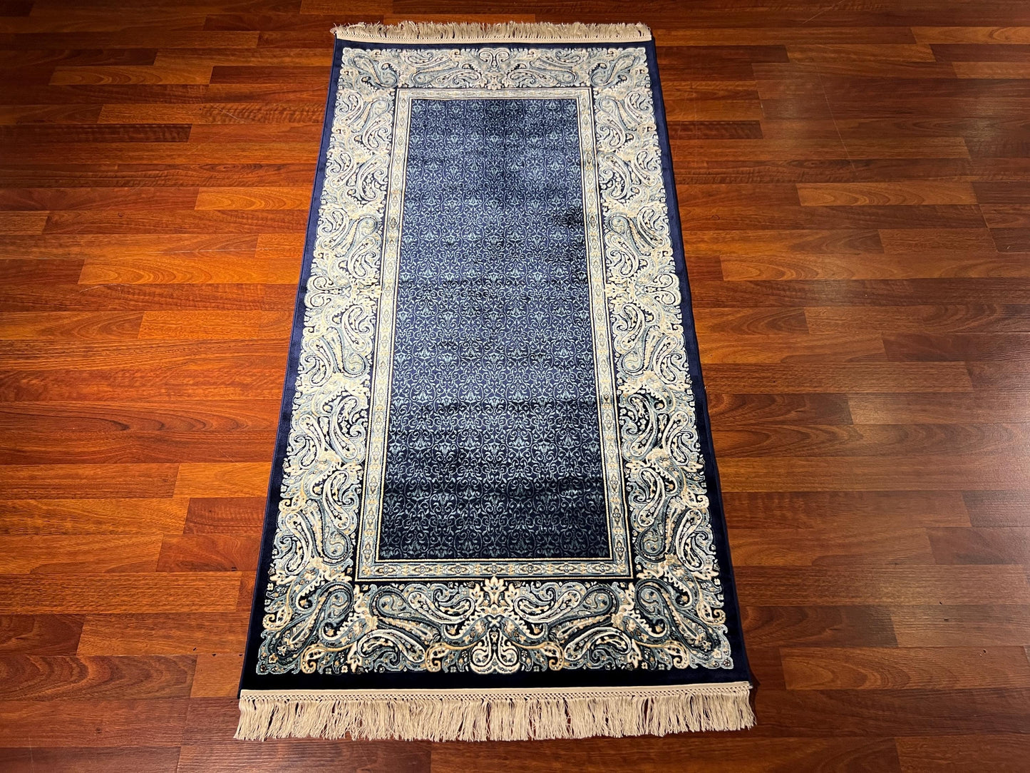 3x5ft Blue Seven Mountains Silk Rug, 3x5 Area Rug, Turkish Floral Runner Rug