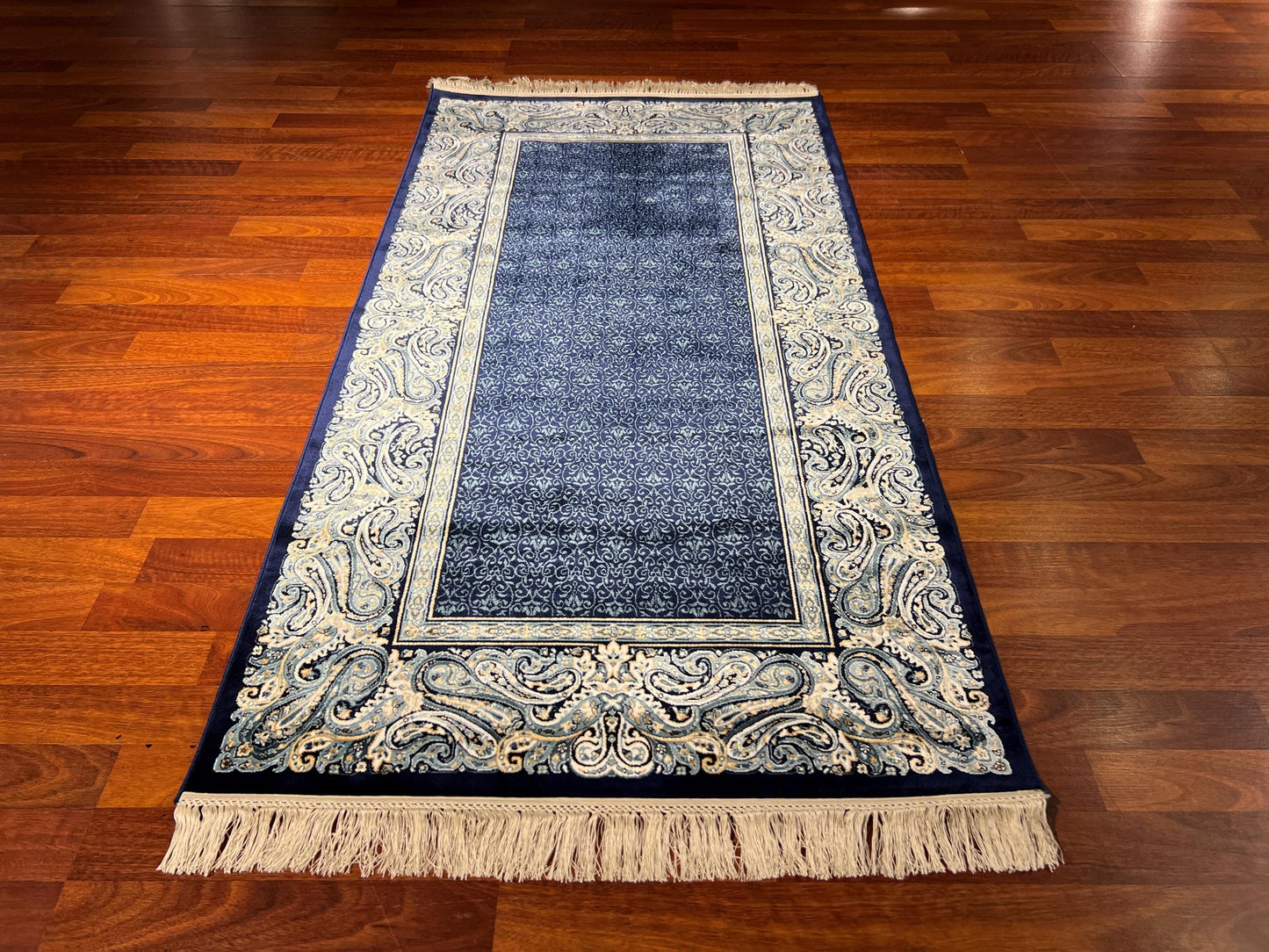 3x5ft Blue Seven Mountains Silk Rug, 3x5 Area Rug, Turkish Floral Runner Rug