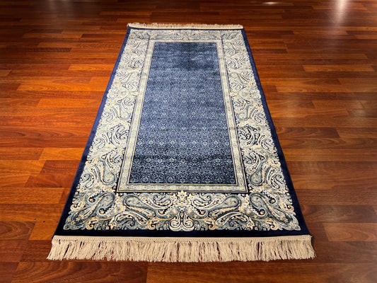 3x5ft Blue Seven Mountains Silk Rug, 3x5 Area Rug, Turkish Floral Runner Rug