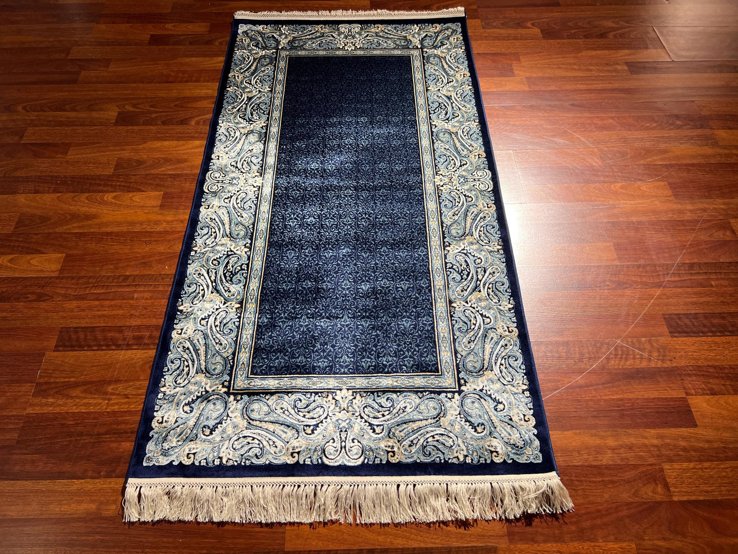 3x5ft Blue Seven Mountains Silk Rug, 3x5 Area Rug, Turkish Floral Runner Rug