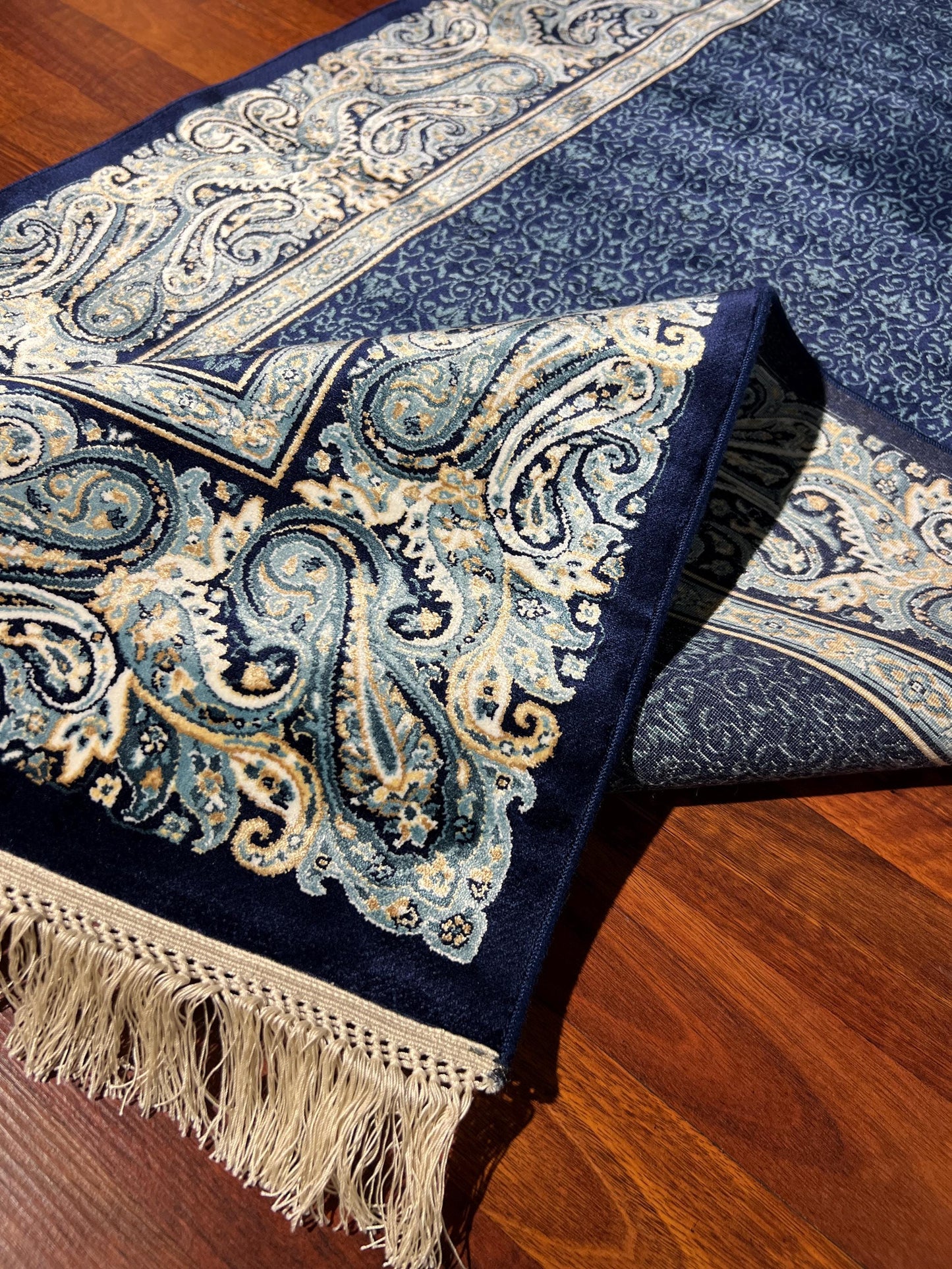 3x5ft Blue Seven Mountains Silk Rug, 3x5 Area Rug, Turkish Floral Runner Rug