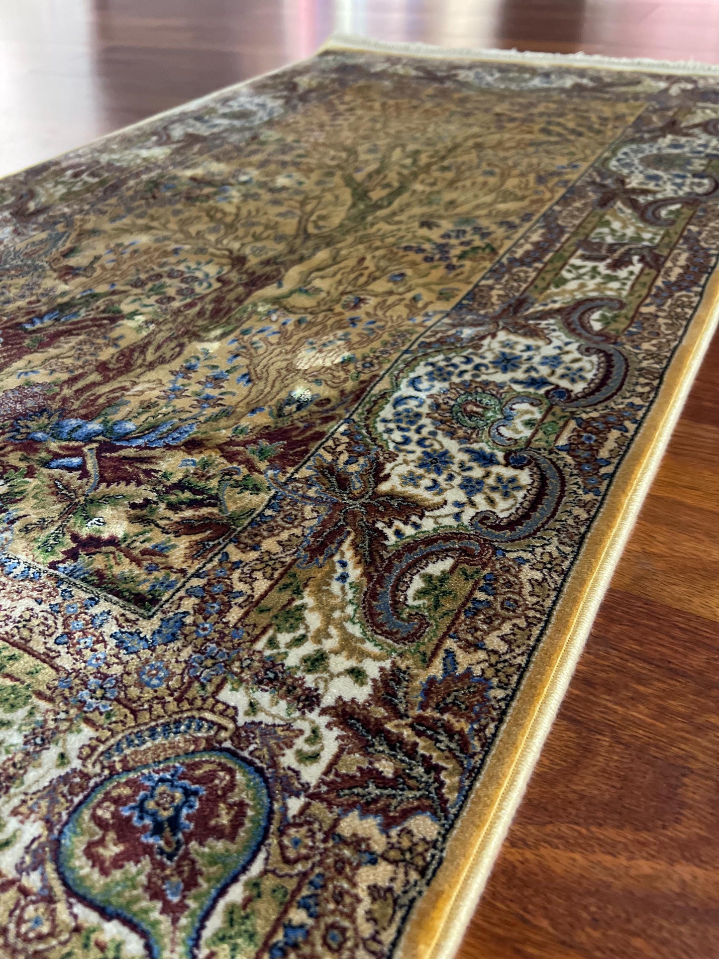 3x5 ft Tree of Life Silk Runner Rug, 3x5 Area Rug, Beige Bamboo Silk Rug