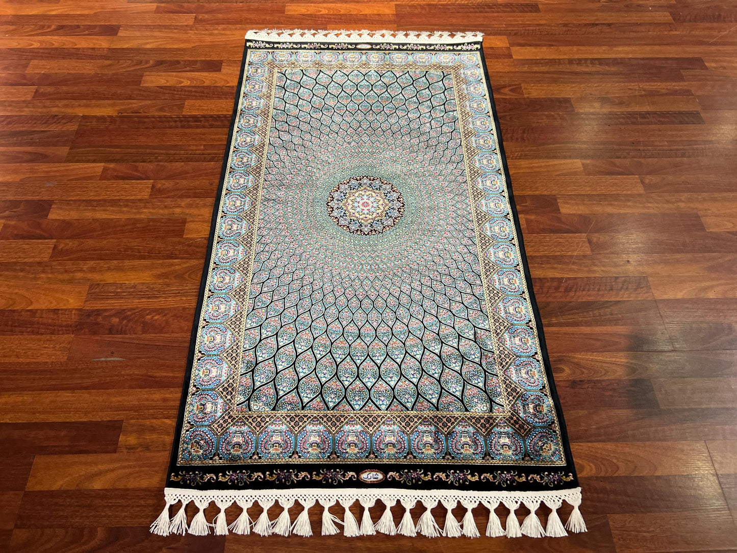 Blue Classic Medallion Silk Rug, 3x5 Area Rug, Turkish Bamboo Silk Rug