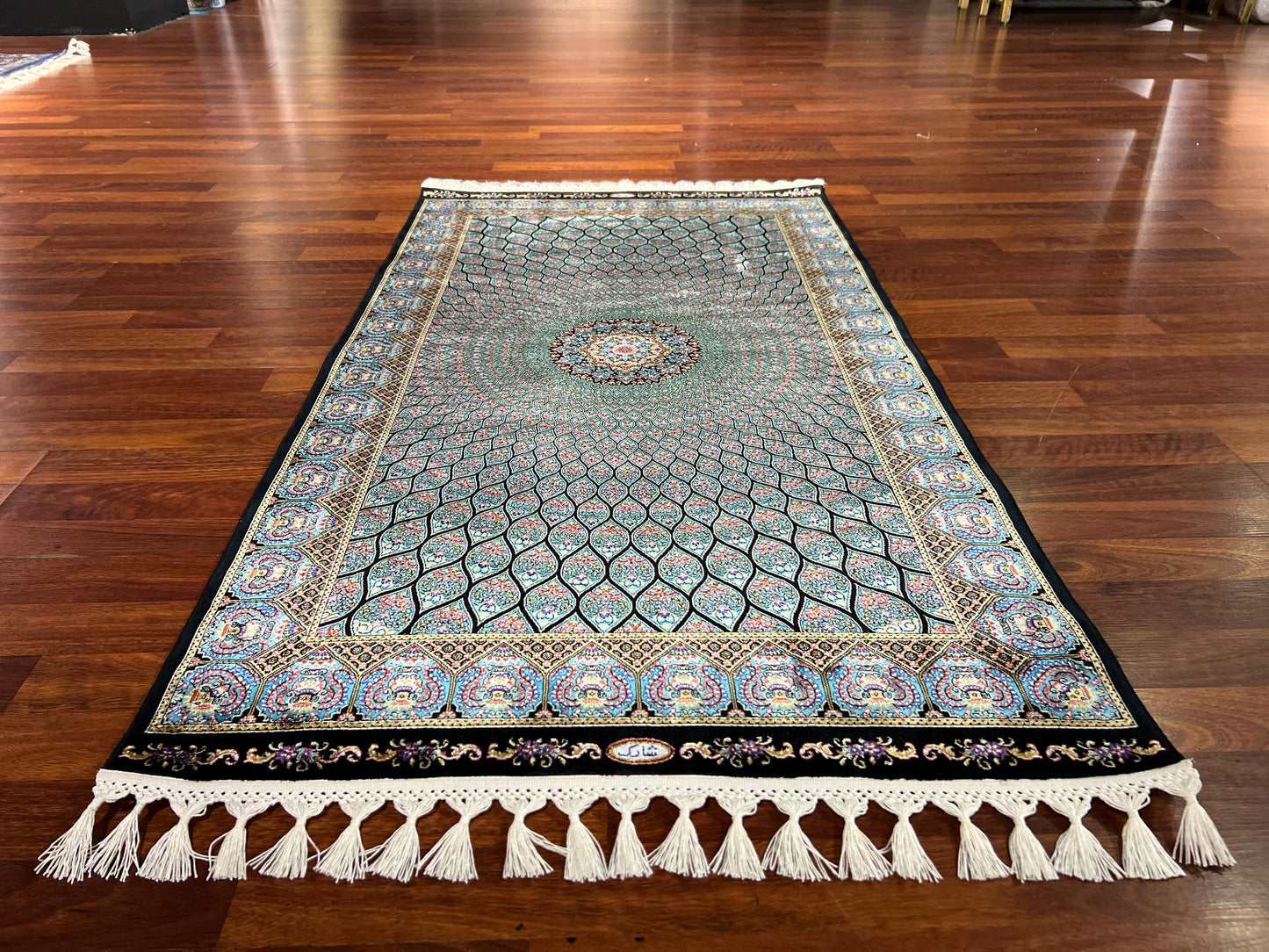 Blue Classic Medallion Silk Rug, 3x5 Area Rug, Turkish Bamboo Silk Rug