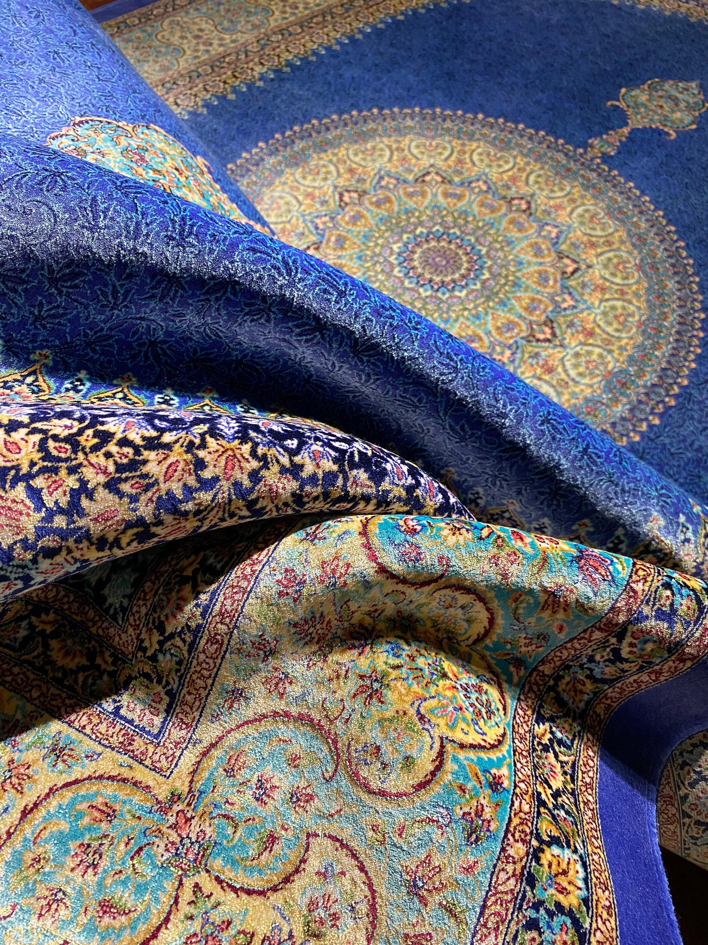 5x8 Blue Medallion Silk Rug, Palace Silk Rug, Turkish Living Room Rug