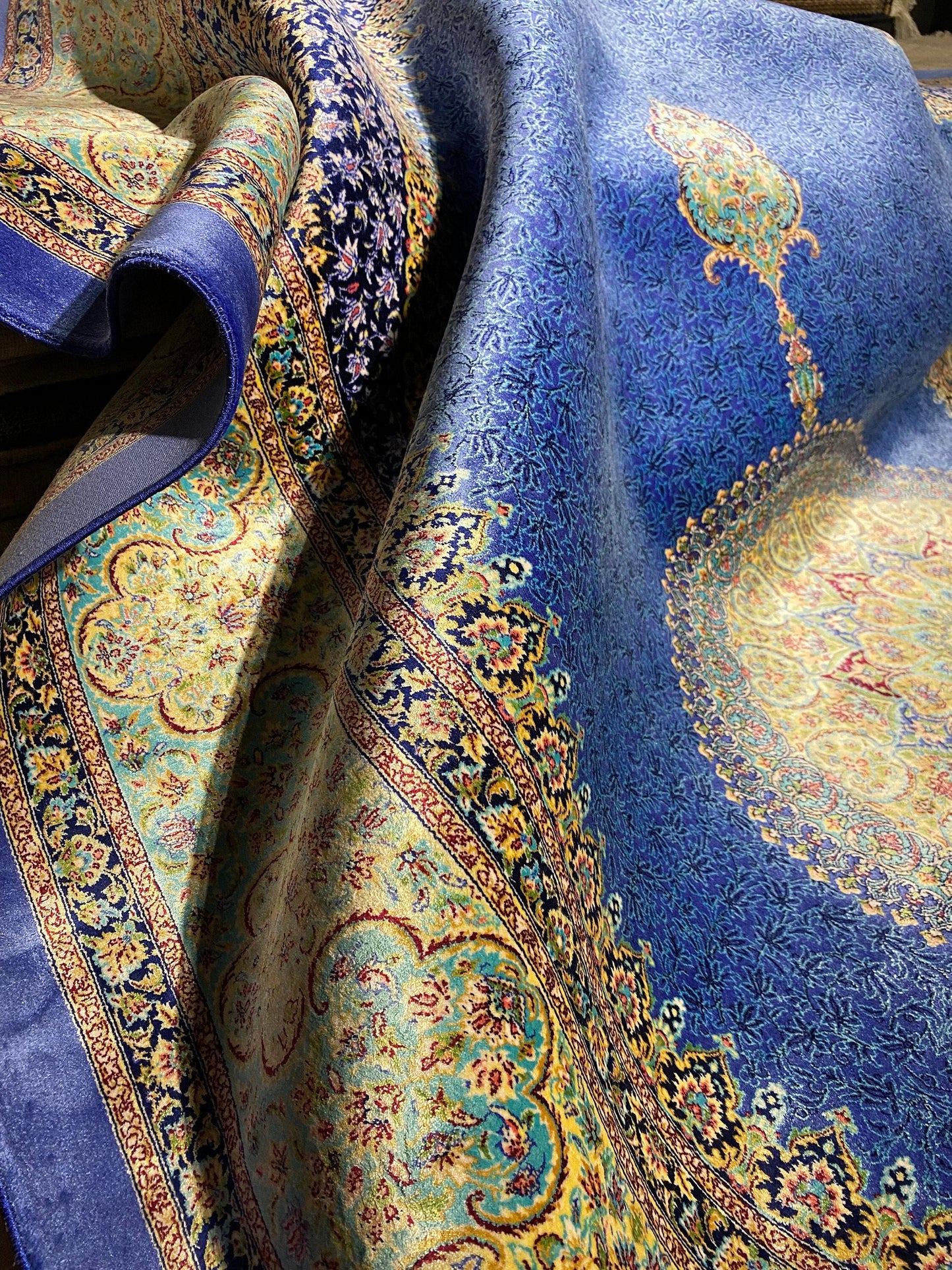 5x8 Blue Medallion Silk Rug, Palace Silk Rug, Turkish Living Room Rug