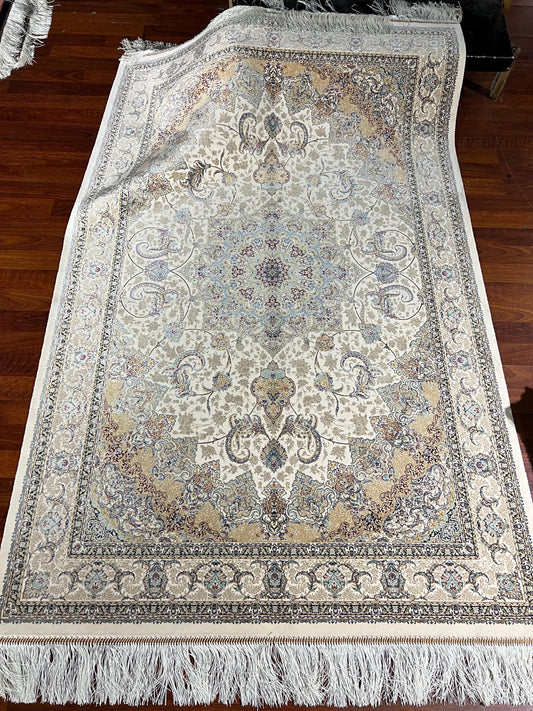 4x6 Medallion Silk Runner Rug, Beige Gold Rug, Hallway Rug, Bedroom Runner, Turkish Silk Rug, Luxury Decor Rug