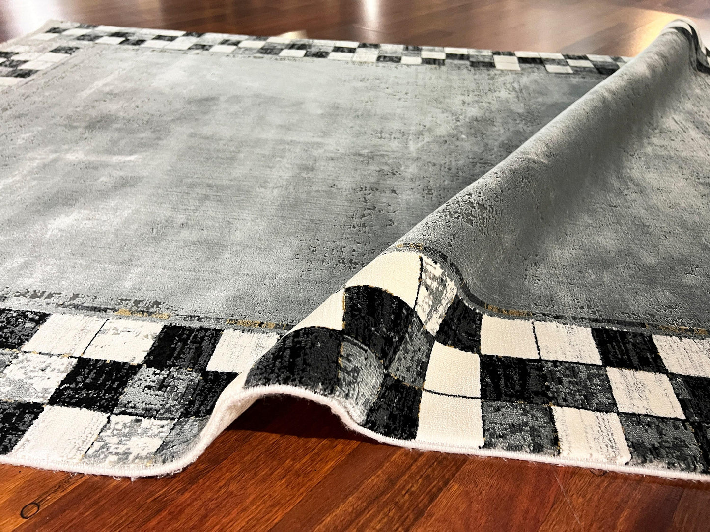 Gray Black Boho Rug, 4x6 Area Rug, Turkish Bamboo Rug, Modern Decor Rug, Geometric Rug, Entryway Rug, Living Room Rug