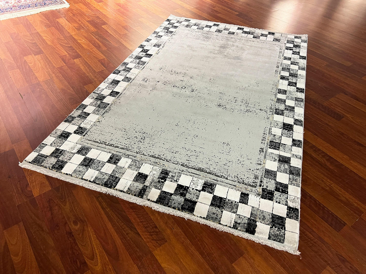 Gray Black Boho Rug, 4x6 Area Rug, Turkish Bamboo Rug, Modern Decor Rug, Geometric Rug, Entryway Rug, Living Room Rug