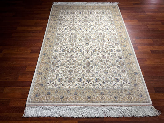 Gold Medallion Silk Rug, 4x6 Area Rug, Living Room Rug, Classic Luxury Rug, Turkish Decor Rug, Elegant Medallion Rug