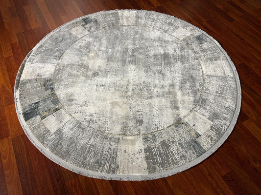 5x5 ft Gray Silk Circle Rug, Circle Rug 5x5ft , Round Rug Vintage, Circle Silk Rug  Home Decor