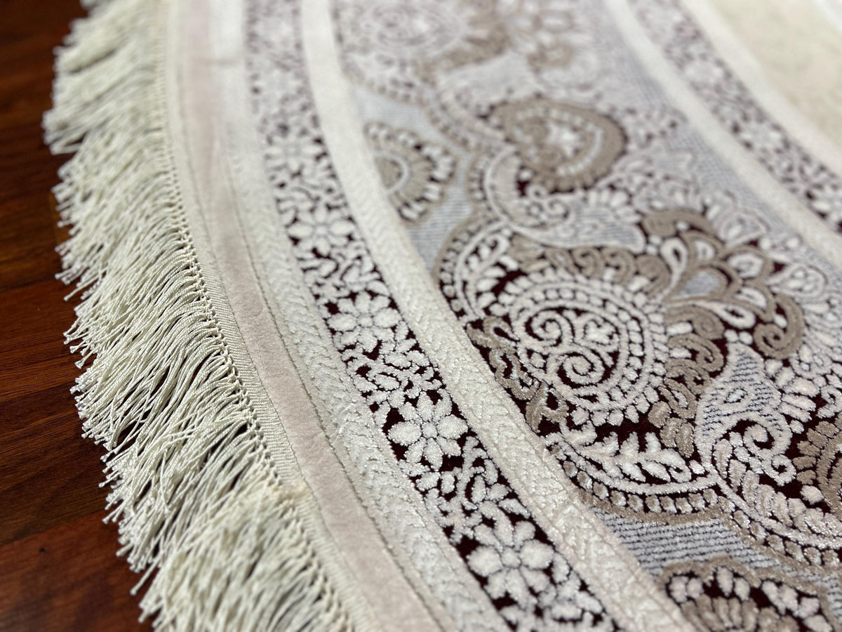 7x7ft Ivory Gray Round Rug, Beige Circle Rug, Vintage Medallion Rug, Silk Area Rug