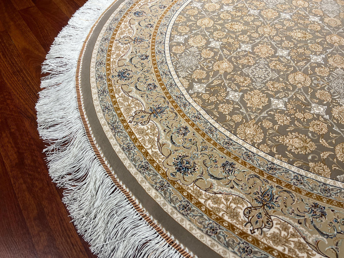 5x5ft Ivory Beige Round Rug, Floral Circle Rug, Modal Silk Rug, Luxury Area Rug, Living Room Decor