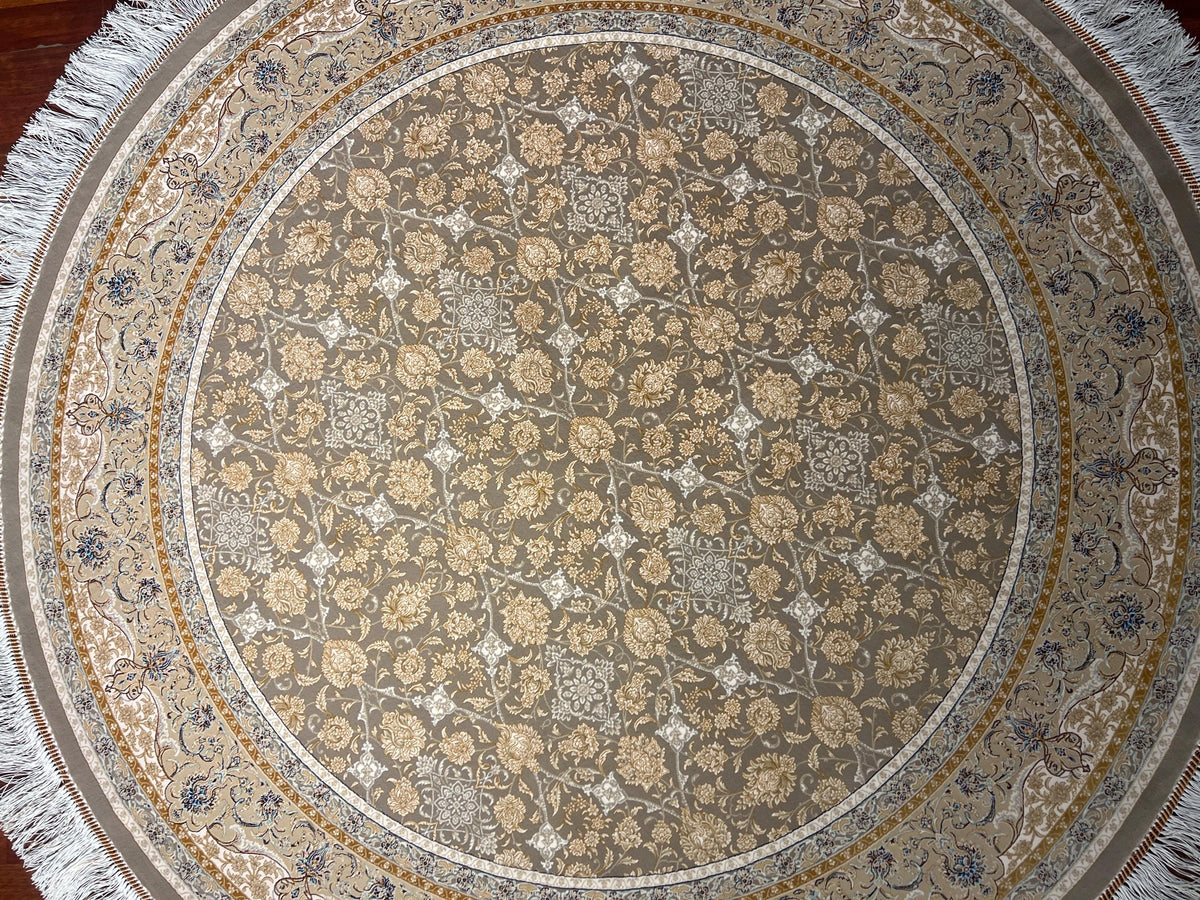 5x5ft Ivory Beige Round Rug, Floral Circle Rug, Modal Silk Rug, Luxury Area Rug, Living Room Decor