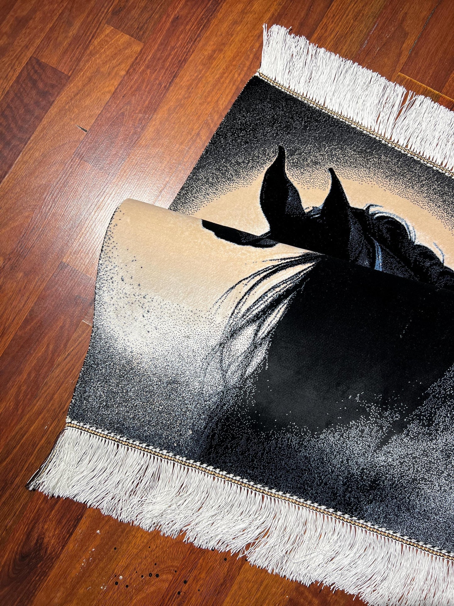 Black Stallion Silk Rug, 2x3 Horse Mini Rug, Equestrian Wall Decor, Gift Rug
