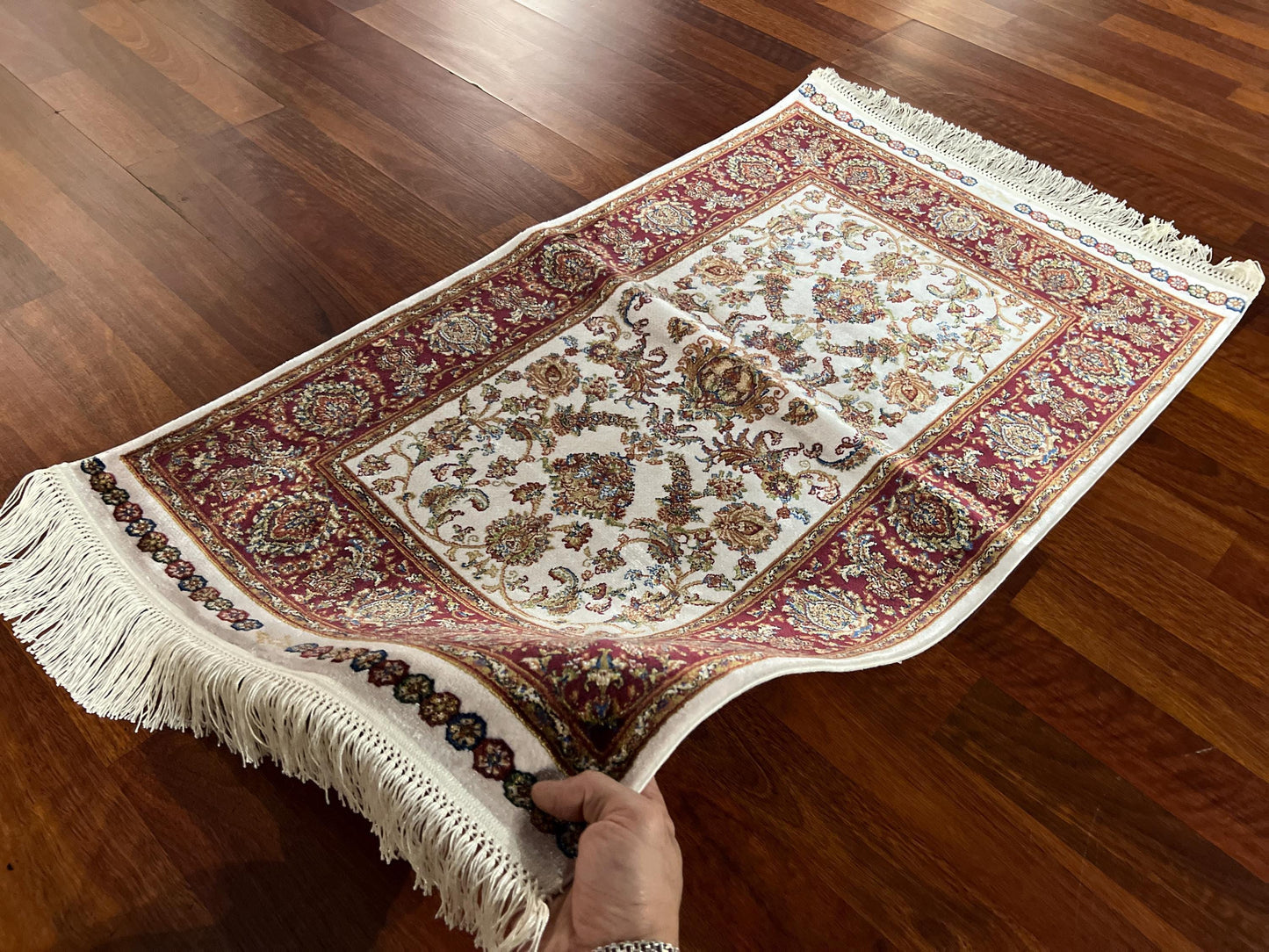 2x3ft Burgundy Floral Silk Rug, Mini Silk Rug, Turkish Floral Rug, Luxury Gift Rug