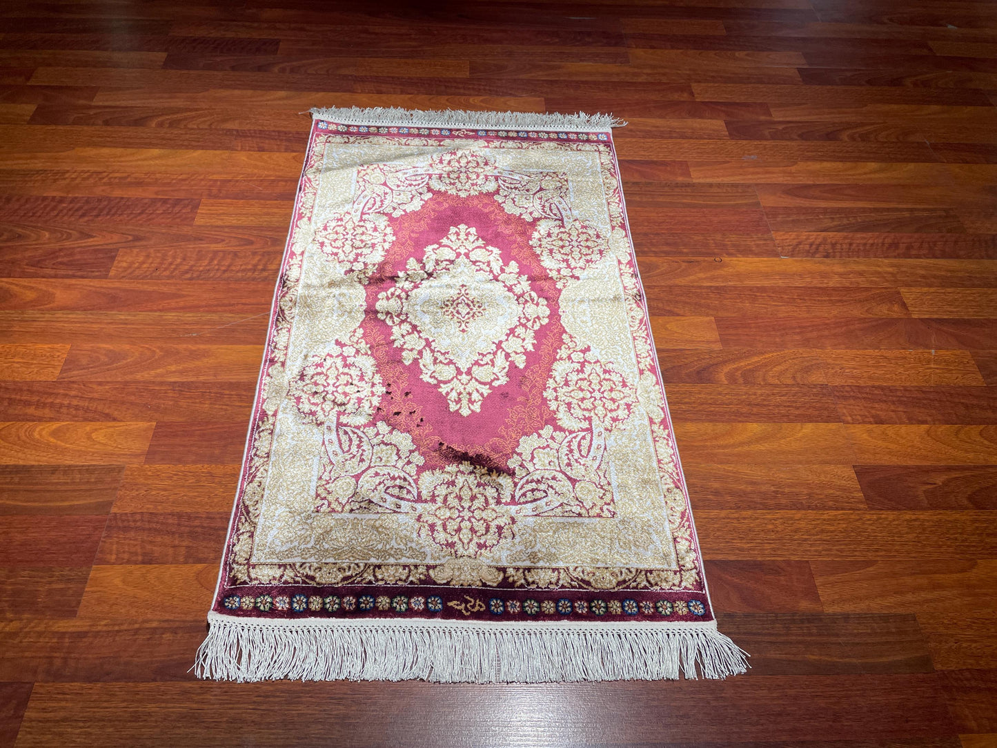 Burgundy Floral Medallion Rug, 2x3 Bamboo Silk Rug, Turkish Accent Rug, Gift Decor