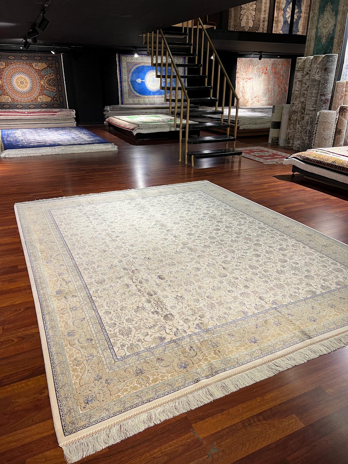 8x10 Light Ivory Floral Rug, Wool Silk Area Rug, Luxury Oversized Living Room Rug