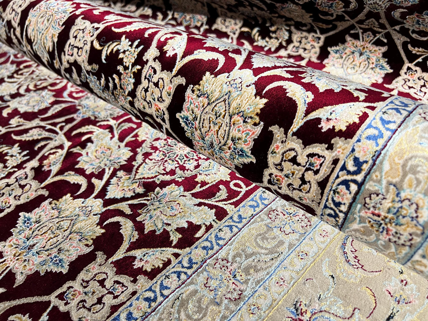 8x12 Red Gold Floral Rug, Burgundy Ivory Area Rug, Acrylic Modal Silk Living Room Rug